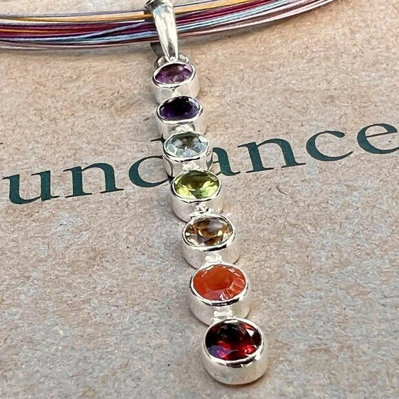 Sundance RAINBOW GEMSTONE Multi Sterling Silver Pendant 18" Necklace - Picture 6 of 11